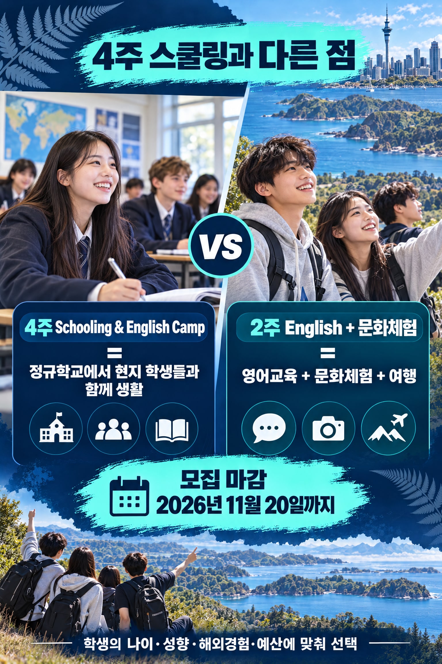 2027 겨울방학 뉴질랜드 2주 Fun English Camp — 오클랜드 영어교육·로토루아·타우포 체험 8/10
