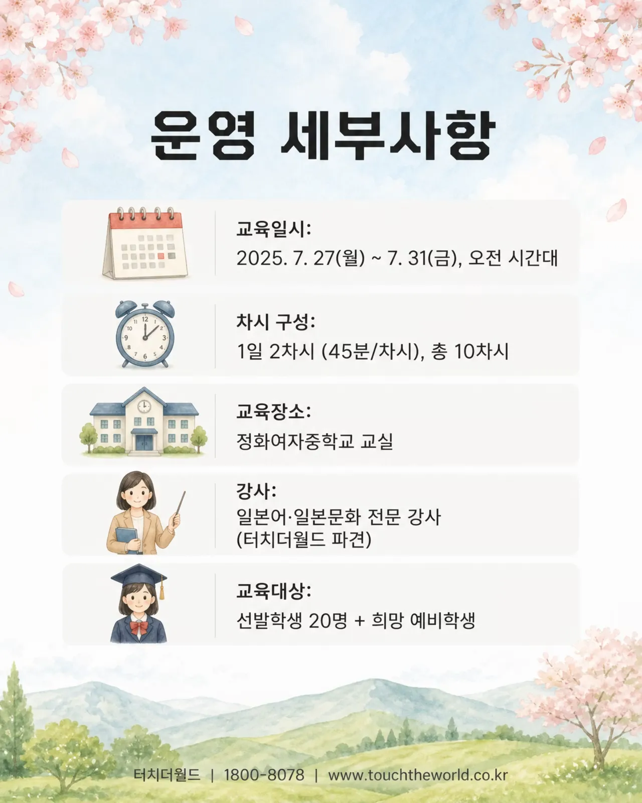 일본어·일본문화·일본에티켓 집중교육 — 정화여자중학교 외국어(일본어) 프로그램 7/10